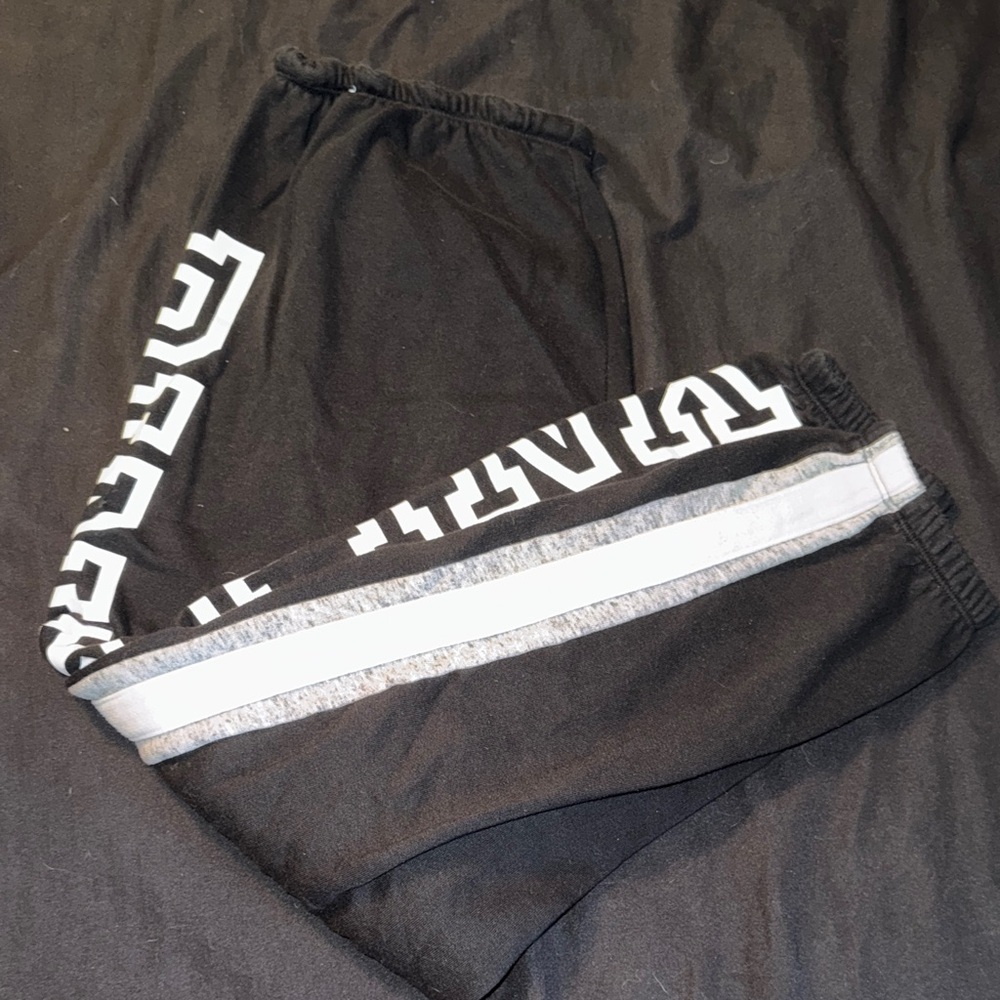 VS PINK Black Joggers with White and Gray Accents
